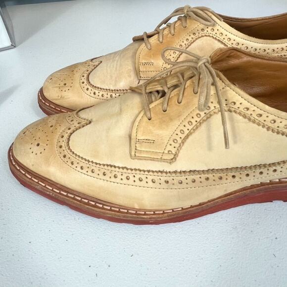 Allen Edmonds Shoes Mens 11.5 E Tan Leather Shannon Drive Brogue Long Wingtip - Picture 7 of 11